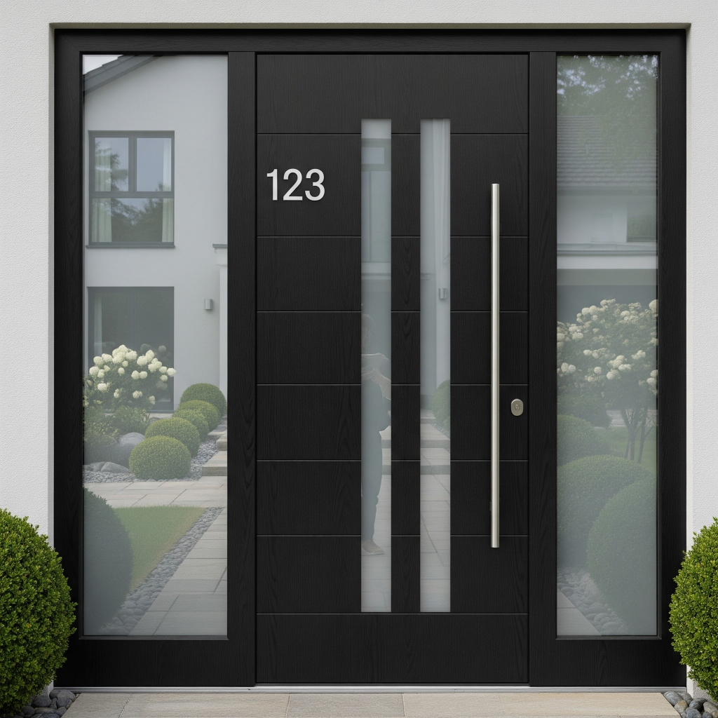 Grand double leaf laminate main door design for luxury homes