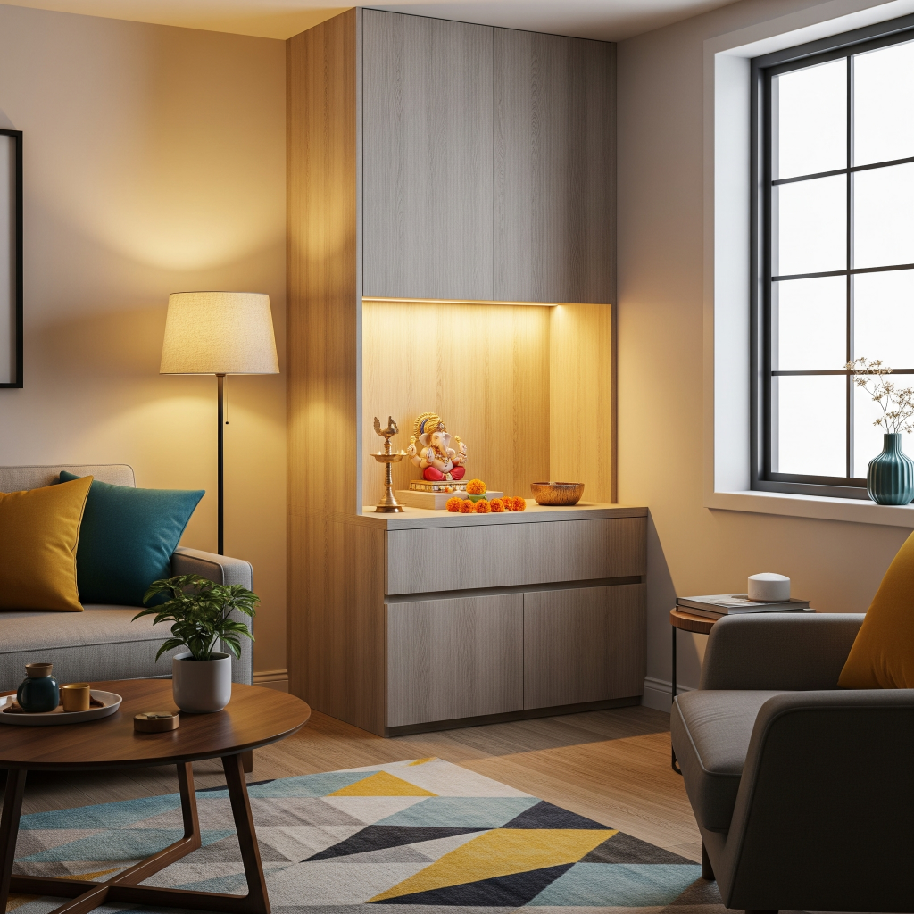 soft tone matte laminate temple panel for pooja space