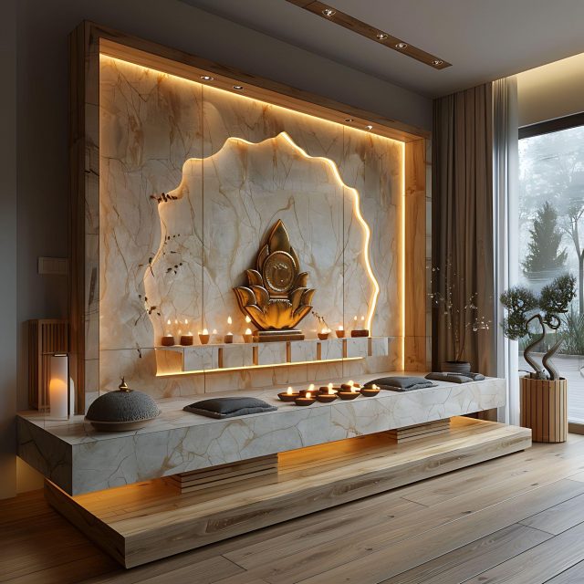 modern pooja room design with laminate by Greenlam Laminates