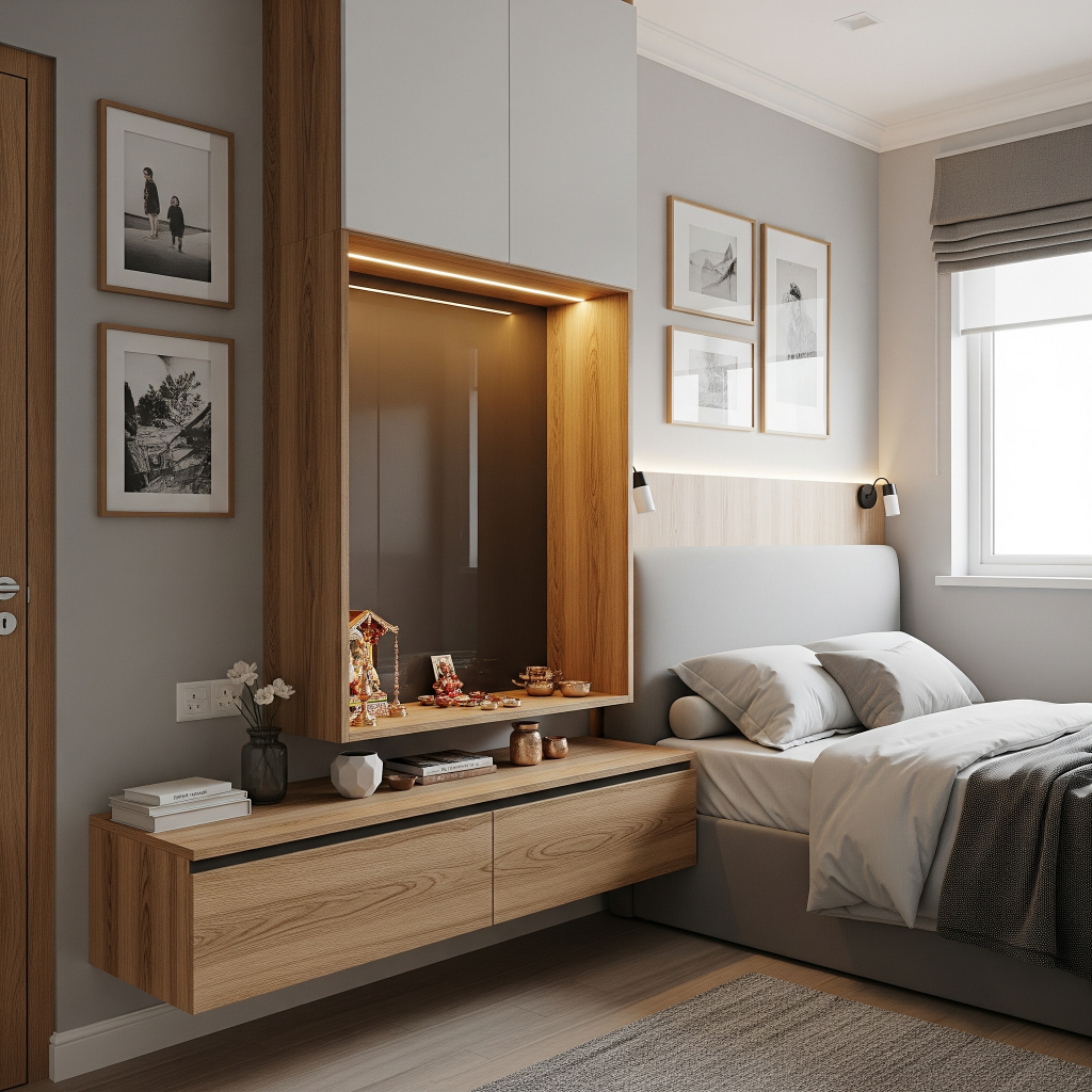 small temple alcove with textured laminate panels