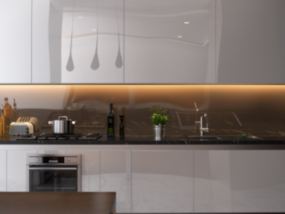 Modern open kitchen with stylish laminate finishes by Greenlam
